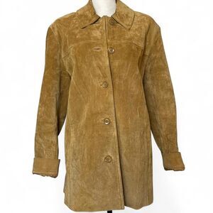 Vintage 90s Cherokee Long Coat Tan Suede Leather Western Button Up Women's M